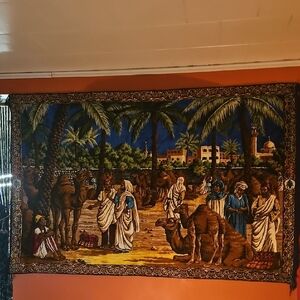 Desert Oasis Tapestry with Camels and Palms